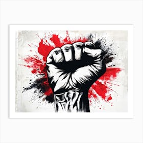 A Clenched Fist Emblematic Of Both Power And Protest Striking Through A Backdrop Of Chaos And Turm Art Print