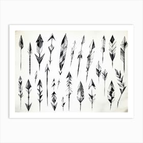 Black And White Abstract Watercolor Illustration Of A Diverse Collection Of Hand Drawn Arrows And Po (6) Art Print