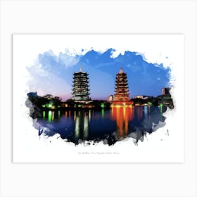 Sun & Moon Twin Pagodas, Guilin, China Art Print