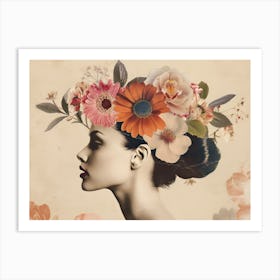 Woman With Flowers On Her Head 9 Art Print