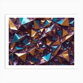 3d Illustration Of A Surface With Clustered Geometric Shapes In Gold, Purple, And Blue Hues, Creating A Textured Background Art Print