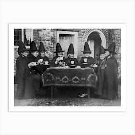 Witches At Tea Party, Vintage Black and White Old Photo Art Print