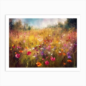 Beautiful Meadow Filled With Colorful Flowers Impresionalism Painting 18x24 1 Art Print