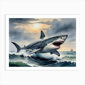 White Shark Attack Art Print