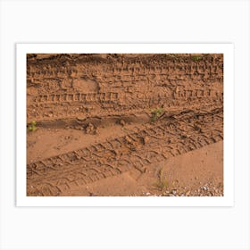 Texture Of Wet Brown Mud With Car Tyre Tracks And Shoe Footprint Art Print