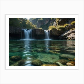 Waterfall In The Mountains Art Print