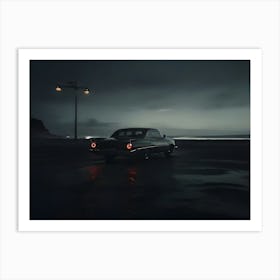 Retro Car At Beach Noir 5 Art Print