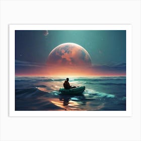 Meditating Man In A Boat Art Print