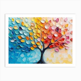 Tree Of Life. 3d Colorful And Vibrant Abstract Tree With Leaves On Hanging Branches Art Print