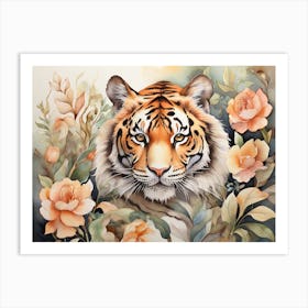 Tiger Floral Watercolor Wildlife Art Print