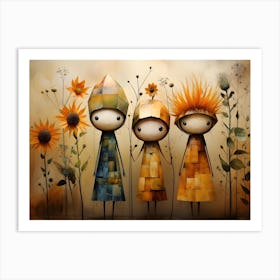 Three Little Girls With Sunflowers Art Print