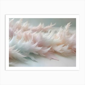 A Close Up Shot Of A Pile Of Feathers In Shades Of Pink, White, And Blue, Creating A Soft And Fluffy Texture Art Print