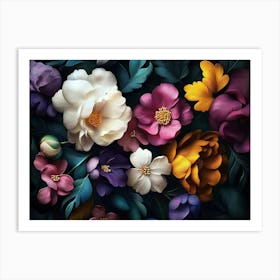 Art Pattern with Colorful Flowers Leaves 3d Painting Art Print