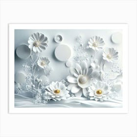 3d Abstract with Flowers Ornament and White Circles Art Print