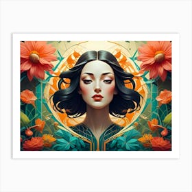 Girl With Flowers Art Print