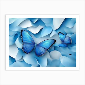 Abstract 3d Design and Prominent Blue Butterfly Art Print