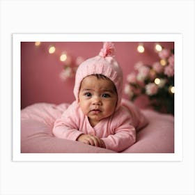 Baby Girl Laying On Pink Blanket Art Print