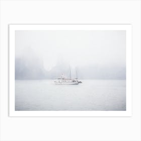 Lone Boat In Mist Halong Bay Vietnam Art Print