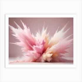 An Explosion Of Pink And Cream Colored Powder Paint Against A Solid Pink Background Art Print