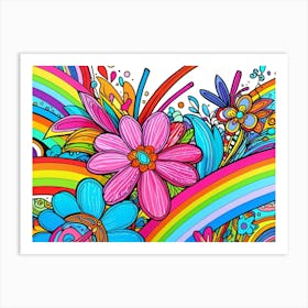 Rainbow And Flowers 1 Art Print