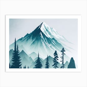 Mountain And Forest In Minimalist Watercolor Horizontal Composition 429 Art Print