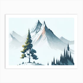 Mountain And Forest In Minimalist Watercolor Horizontal Composition 68 Art Print