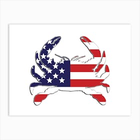 Blue Crab With An American Flag Design On A White Background Art Print