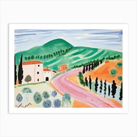 Tuscany Hills Italy Cute Watercolour Illustration 2 Art Print