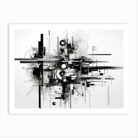 Technology Abstract Black And White 7 Art Print