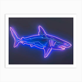 Blue Neon Great White Shark 4 Art Print