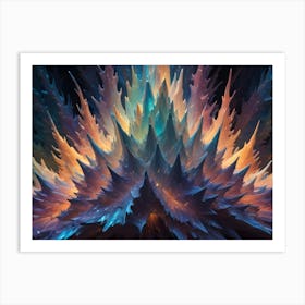 Intricate, Abstract Design With Colorful, Sharp Spiky Shapes Like A Crown Against A Black Background Art Print