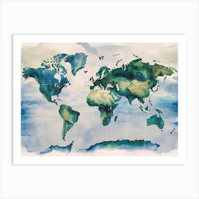 World Map Watercolor Painting Art Print