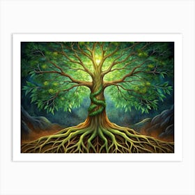 Mystical Tree Of Life With Twisted Roots And Vines Art Print