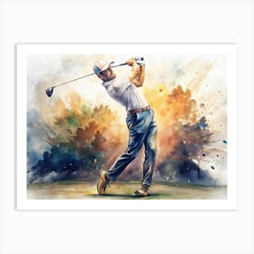 Golf Player Swinging In Watercolor Style Art Print