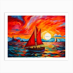 Azure And Red Sail Art Print