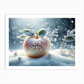 Apple decorated in elegance style covered with white snow, winter theme Art Print
