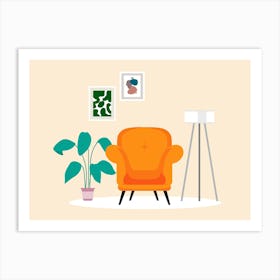 Orange Chair In A Living Room Art Print