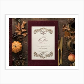 Antique Thanksgiving Invitation Embracing Baroque Flair Centered Marbled Design Hence Its Vintage C (5) Art Print