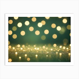 A Green Background With Defocused, Golden Circles Of Light Scattered Throughout, Resembling A Blurred Bokeh Effect Art Print