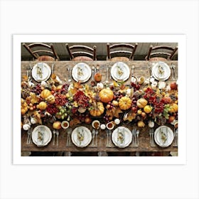 A Traditional Rustic Autumn Harvest Table Set For A Festive Gathering Sun Bleached Wooden Table Hig (1) 1 Art Print