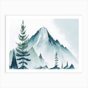 Mountain And Forest In Minimalist Watercolor Horizontal Composition 162 Art Print