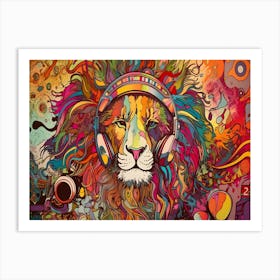 Dj Lion - Lion With Headphones Art Print