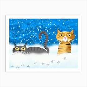 Cats Discovering Snow Art Print