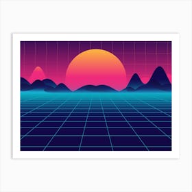 Synthwave Space: Sunset [synthwave/vaporwave/cyberpunk] — aesthetic poster, retrowave poster, neon poster Art Print