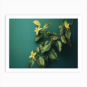 Yellow Flowers On A Green Background Art Print