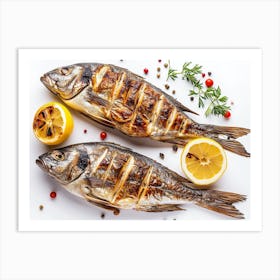 Two Grilled Fish On White Background 2 Art Print