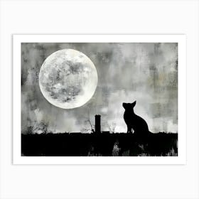 Cat Watching The Moon Art Print