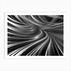 Abstract Black And White Design With Swirling Lines Forming A Tunnel, Converging Into A Central Point, Representing Data Flow, Energy, Or Speed Art Print