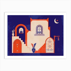 Islamic House Orange and Blue Art Print Art Print
