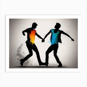 Silhouette Of Two Men Dancing Art Print